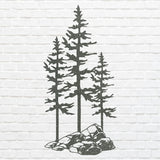 Metal Pine Trees Wall Art, Three Pine Trees On A Rock Metal Art, Metal Wall Unique Home Decor, Nature Lover Gift
