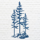 Metal Pine Trees Wall Art, Three Pine Trees On A Rock Metal Art, Metal Wall Unique Home Decor, Nature Lover Gift