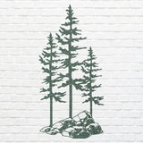 Metal Pine Trees Wall Art, Three Pine Trees On A Rock Metal Art, Metal Wall Unique Home Decor, Nature Lover Gift