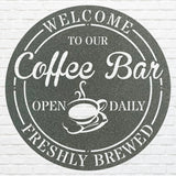 Coffee Bar Sign, Custom Metal Bar Wall Art, Metal Coffee Bar Ideas, Round Bar Wall Decor, Coffee Shop Metal Wall Art