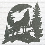 Howling Wolf Wall Art, Metal Animal Wall Art, Wolf Howling at Moon Metal Decor, Laser Cut Metal Wolf Wall Art