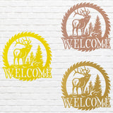 Deer Metal Welcome Sign, Laser Cut Wildlife Metal Art, A Deer Round Metal Wall Art, Welcome Sign For Home Decor