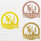 Deer Metal Welcome Sign, Laser Cut Wildlife Metal Art, A Deer Round Metal Wall Art, Welcome Sign For Home Decor